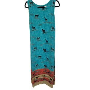 Sag Harbor Woman 16W Green Turquoise‎ Zebra Print  Tank Maxi Dress Y2k 90s Comfy